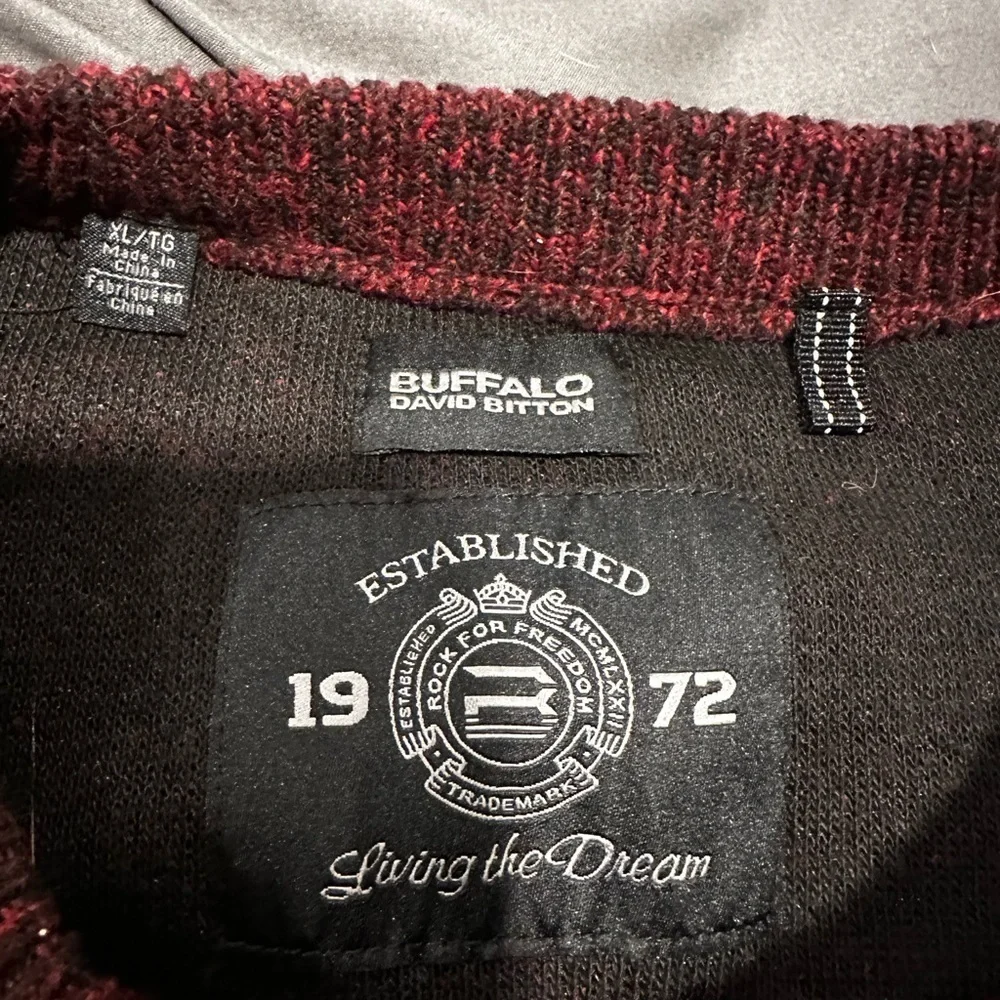 Buffalo David Button Mens XL Pullover Burgundy Speckle Knit Long Sleeve Sweater.